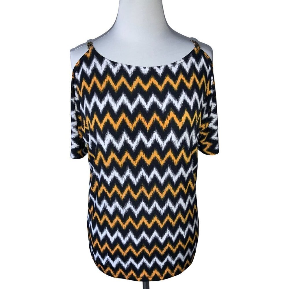 Michael Kors keyhole statement sleeve gold strap chevron pattern tunic small